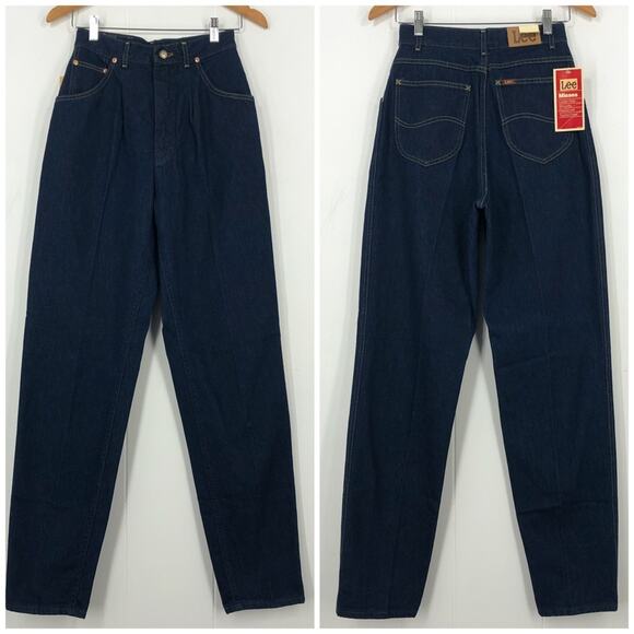 Lee VTG 80s Relaxed Tapered Ankle Pleated Jean Deadstock Size 10 Dark Blue - Picture 1 of 15